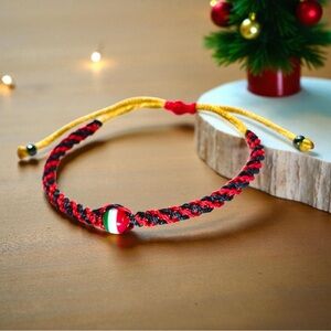 Red and Black Braided Bracelet with Yellow Cord